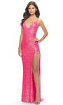 V-neck Floor Length Back Zipper Sequined Lace-Up Slit Natural Waistline Sleeveless Sheath Sheath Dress/Prom Dress