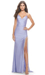 Spaghetti Strap Slit Lace-Up Cowl Neck Natural Waistline Jersey Sheath Sheath Dress/Prom Dress with a Brush/Sweep Train