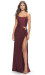 Jersey Sheath Square Neck Pleated Back Zipper Cutout Lace-Up Asymmetric Slit Natural Waistline Sleeveless Spaghetti Strap Sheath Dress/Evening Dress with a Brush/Sweep Train