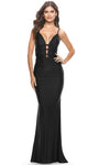 V-neck Natural Waistline Sheath Sleeveless Floor Length Jersey Fitted Back Zipper Lace-Up Sheath Dress/Evening Dress