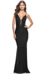 V-neck Fitted Back Zipper Lace-Up Sheath Floor Length Natural Waistline Sleeveless Jersey Sheath Dress/Evening Dress