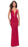 V-neck Jersey Lace-Up Back Zipper Fitted Floor Length Sheath Sleeveless Natural Waistline Sheath Dress/Evening Dress