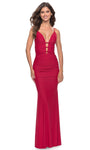 V-neck Sleeveless Sheath Jersey Natural Waistline Back Zipper Fitted Lace-Up Floor Length Sheath Dress/Evening Dress