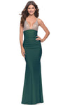 V-neck Sheath Floor Length Empire Waistline Jersey Open-Back Fitted Sleeveless Sheath Dress/Evening Dress with a Brush/Sweep Train With Rhinestones