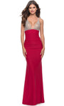 V-neck Empire Waistline Floor Length Sheath Sleeveless Jersey Open-Back Fitted Sheath Dress/Evening Dress with a Brush/Sweep Train With Rhinestones