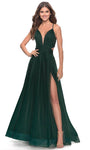 A-line V-neck Plunging Neck Sleeveless Spaghetti Strap Tulle Sheer Ruched Cutout Pleated Slit Natural Waistline Evening Dress/Party Dress with a Brush/Sweep Train