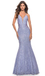 V-neck Floor Length Natural Waistline Beaded Mesh Illusion Sheer Lace-Up Lace Plunging Neck Sleeveless Mermaid Prom Dress with a Brush/Sweep Train