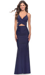 V-neck Slit Back Zipper Sequined Open-Back Ruched Jersey Sheath Sleeveless Spaghetti Strap Natural Waistline Sheath Dress with a Brush/Sweep Train