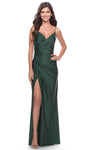 Sweetheart Natural Waistline Sheer Applique Ruched Slit Glittering Floor Length Sheath Sleeveless Spaghetti Strap Sheath Dress/Prom Dress With Rhinestones