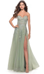 A-line Strapless Floor Length Natural Waistline Sweetheart Flowy Slit Ruched Fitted Lace-Up Applique Evening Dress