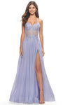 A-line Strapless Natural Waistline Slit Applique Sheer Floor Length Sweetheart Prom Dress With Rhinestones