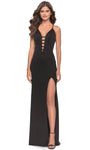 V-neck Back Zipper Lace-Up Slit Open-Back Plunging Neck Jersey Natural Waistline Sheath Sleeveless Spaghetti Strap Sheath Dress/Evening Dress