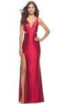 V-neck Sleeveless Plunging Neck Sheath Natural Waistline Back Zipper Cutout Slit Jersey Sheath Dress/Evening Dress