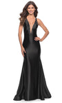 V-neck Mermaid Jersey Sleeveless Fitted Sheer Open-Back Floor Length Natural Waistline Evening Dress/Party Dress with a Brush/Sweep Train