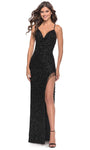 V-neck Sleeveless Natural Waistline Sheath Sequined Slit Beaded Draped Sheath Dress/Evening Dress with a Brush/Sweep Train