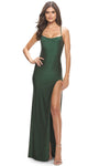 Sophisticated Jersey Natural Waistline Sheath Square Neck Slit Back Zipper Sleeveless Spaghetti Strap Sheath Dress/Party Dress with a Brush/Sweep Train With Rhinestones