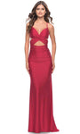 V-neck Sleeveless Spaghetti Strap Open-Back Ruched Back Zipper Cutout Lace-Up Natural Waistline Jersey Sheath Sheath Dress/Evening Dress with a Brush/Sweep Train With Rhinestones