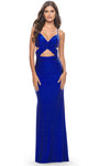 V-neck Sleeveless Spaghetti Strap Sheath Lace-Up Back Zipper Cutout Open-Back Ruched Natural Waistline Jersey Sheath Dress/Evening Dress with a Brush/Sweep Train With Rhinestones