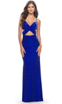 V-neck Jersey Sleeveless Spaghetti Strap Open-Back Back Zipper Lace-Up Cutout Ruched Natural Waistline Sheath Sheath Dress/Evening Dress with a Brush/Sweep Train With Rhinestones