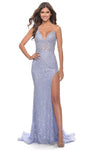 V-neck Lace Sheath Illusion Slit Open-Back Back Zipper Sleeveless Spaghetti Strap Natural Waistline Plunging Neck Sheath Dress/Evening Dress with a Brush/Sweep Train With Rhinestones