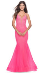 Sophisticated V-neck Sleeveless Mermaid Plunging Neck Natural Waistline Tulle Sheer Fitted Beaded Open-Back Evening Dress with a Brush/Sweep Train With Rhinestones
