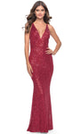 V-neck Back Zipper Sequined Banding Lace-Up Sleeveless Sheath Plunging Neck Natural Waistline Sheath Dress/Prom Dress with a Brush/Sweep Train