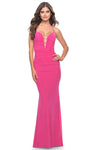 V-neck Ruched Lace-Up Jeweled Fitted Sheath Jersey Sleeveless Plunging Neck Natural Waistline Sheath Dress/Prom Dress with a Brush/Sweep Train