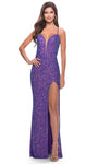 V-neck Sleeveless Spaghetti Strap Sheath Natural Waistline Plunging Neck Back Zipper Slit Fitted Sheer Sequined Sheath Dress/Evening Dress with a Brush/Sweep Train