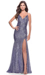 V-neck Natural Waistline Floor Length Sheath Lace-Up Slit Sequined Wrap Sleeveless Sheath Dress/Evening Dress with a Brush/Sweep Train