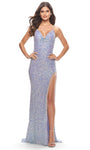 V-neck Slit Draped Back Zipper Sequined Open-Back Beaded Sleeveless Spaghetti Strap Sheath Natural Waistline Sheath Dress/Evening Dress/Prom Dress with a Brush/Sweep Train