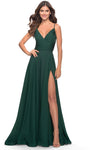 A-line V-neck Pocketed Ruched Wrap Slit Sleeveless Spaghetti Strap Chiffon Floor Length Evening Dress/Prom Dress by La Femme