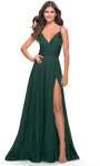 A-line V-neck Chiffon Natural Waistline Ruched Slit Pocketed Faux Wrap Floor Length Sleeveless Spaghetti Strap Evening Dress/Prom Dress