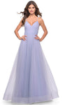 A-line V-neck Sleeveless Tulle Natural Waistline Pocketed Ruched Slit Faux Wrap Evening Dress/Prom Dress