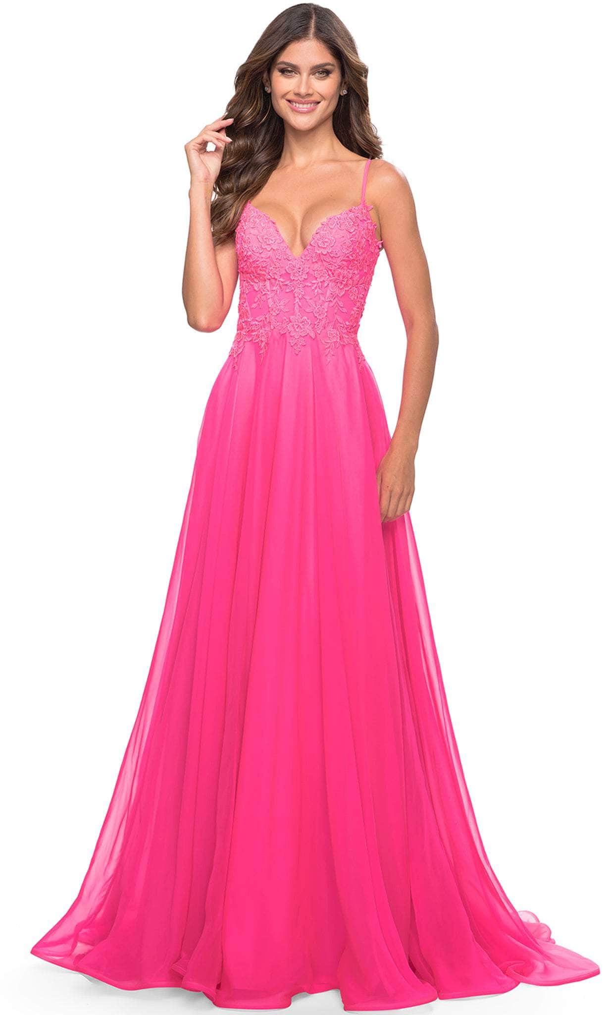 La Femme 31506 - Chiffon A-line High Slit Dress
