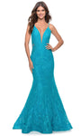 V-neck Mermaid Illusion Beaded Sheer Open-Back Floral Print Plunging Neck Natural Waistline Lace Spaghetti Strap Prom Dress with a Brush/Sweep Train