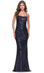 Sleeveless Spaghetti Strap Floor Length General Print Natural Waistline Scoop Neck Lace-Up Fitted Sequined Sheath Sheath Dress/Prom Dress with a Brush/Sweep Train