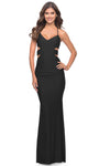 V-neck Open-Back Back Zipper Cutout Natural Waistline Jersey Sleeveless Spaghetti Strap Sheath Sheath Dress/Prom Dress with a Brush/Sweep Train