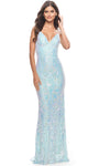 V-neck Sleeveless Spaghetti Strap General Print Empire Waistline Sheath Fitted Sequined Open-Back Floor Length Sheath Dress with a Brush/Sweep Train