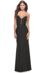 Sexy Sheath Sleeveless Spaghetti Strap Jersey Fitted Slit Draped Natural Waistline Sweetheart Floor Length Sheath Dress with a Brush/Sweep Train