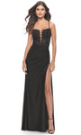 Tall V-neck Sheath Natural Waistline Sleeveless Spaghetti Strap Draped Beaded Fitted Slit Lace-Up Applique Floral Print Floor Length Sheath Dress with a Brush/Sweep Train