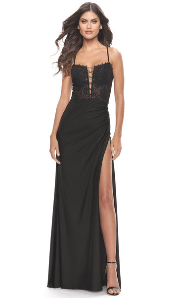 Tall V-neck Sleeveless Spaghetti Strap Floor Length Lace-Up Beaded Slit Applique Fitted Draped Natural Waistline Floral Print Sheath Sheath Dress with a Brush/Sweep Train