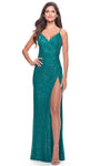 V-neck Natural Waistline Sleeveless Spaghetti Strap Sheath Floor Length Open-Back Glittering Sequined Faux Wrap Slit Back Zipper Sheath Dress/Evening Dress/Pageant Dress with a Brush/Sweep Train