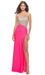 Sexy Bandeau Neck Natural Waistline Two-Toned Print Spaghetti Strap Jersey Sheath Jeweled Cutout Asymmetric Beaded Lace-Up Slit Sheath Dress/Prom Dress with a Brush/Sweep Train With Rhinestones