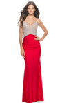 Sexy V-neck Jersey Spaghetti Strap Fitted Open-Back Ruched Back Zipper Lace-Up Cutout Beaded Natural Waistline Sheath Floor Length Sheath Dress/Prom Dress with a Brush/Sweep Train