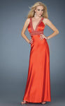 V-neck Beaded Slit Jeweled Sleeveless Sheath Empire Waistline Halter Plunging Neck Sheath Dress/Evening Dress with a Brush/Sweep Train