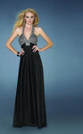 A-line Empire Waistline Halter Plunging Neck Sleeveless Back Zipper Evening Dress With Rhinestones