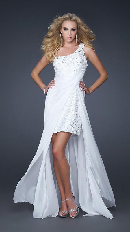 La Femme Gigi - 17218 Ethereal Floral Appliqued Asymmetrical Gown
