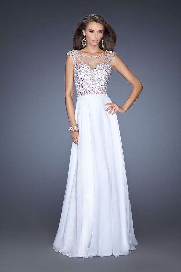 La Femme Gigi - 19858 Embellished Illusion Bateau A-line Dress
