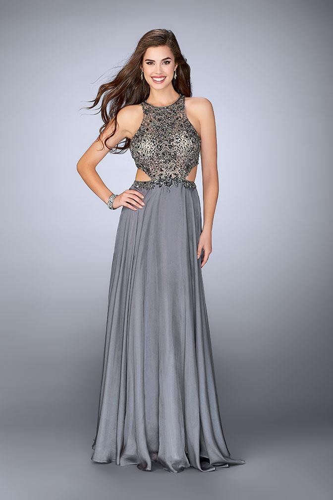 La Femme Gigi - 23761 Elaborate Bateau Illusion Long Evening Gown
