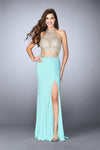 Sophisticated Halter High-Neck Jersey Beaded Belted Back Zipper Natural Waistline Prom Dress